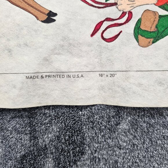 Vintage Santa's Elves Cut out Painted Fabric 16x20 made & Printed USA Christmas - Picture 3 of 10